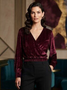 Burgundy Velvet Long-Sleeve Top